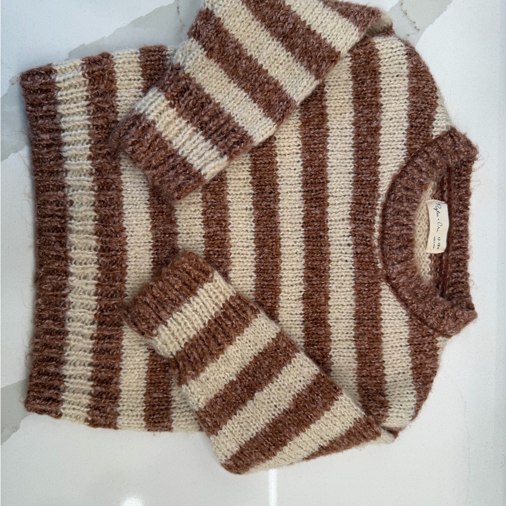 Rylee + Cru 12-18M Cozy Striped Mohair Blend Sweater in Brown & Cream
